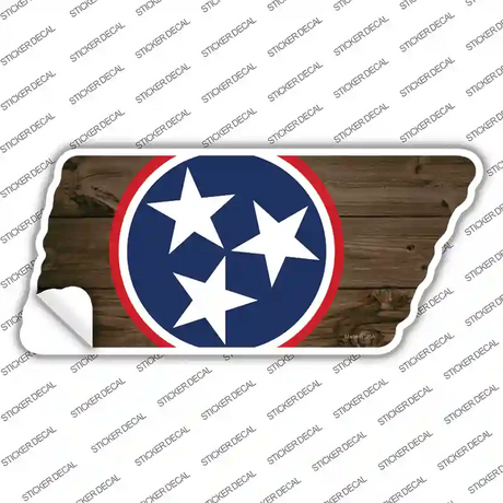 Tri Star on Dark Wood Novelty Tennessee Shape Sticker Decal Small