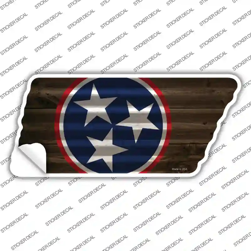 Blue Tri Star Dark Wood Novelty Corrugated Effect Tennessee Shape Sticker Decal Small