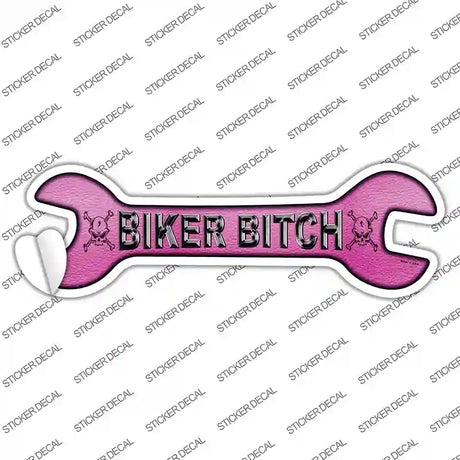 Biker Bitch Pink Novelty Wrench Sticker Decal Small