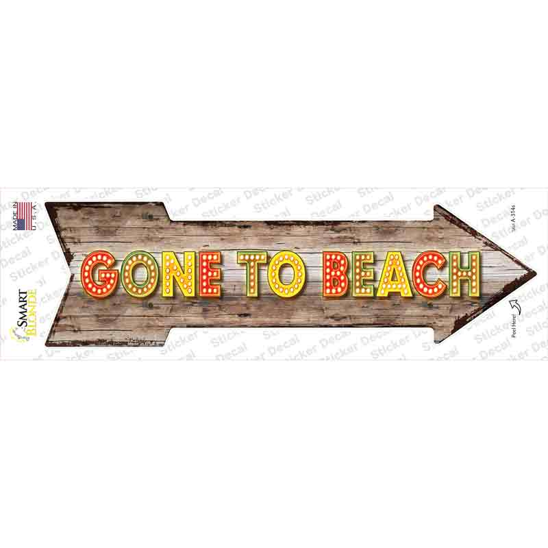 Gone To Beach Novelty Arrow Sticker Decal Small