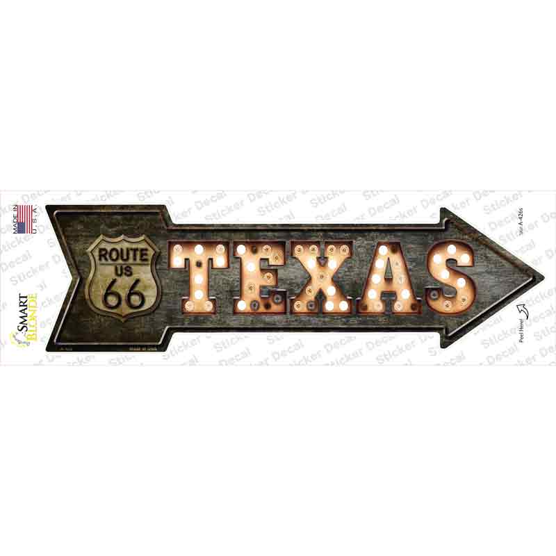 Texas Route 66 Bulb Letters Novelty Arrow Sticker Decal Small