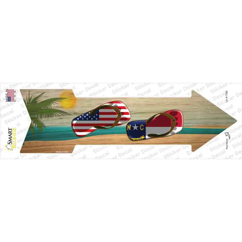 US and North Carolina Flag Flip Flop Novelty Arrow Sticker Decal Small