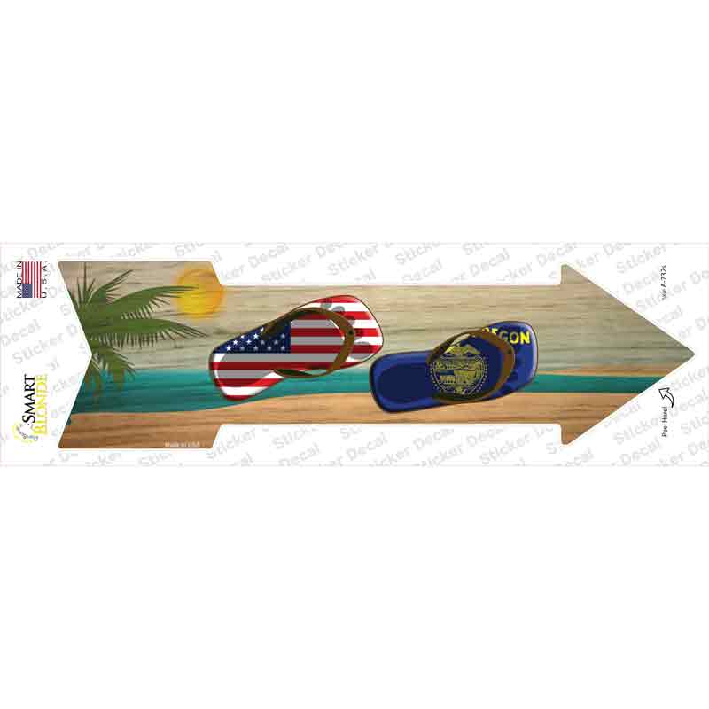 US and Oregon Flag Flip Flop Novelty Arrow Sticker Decal