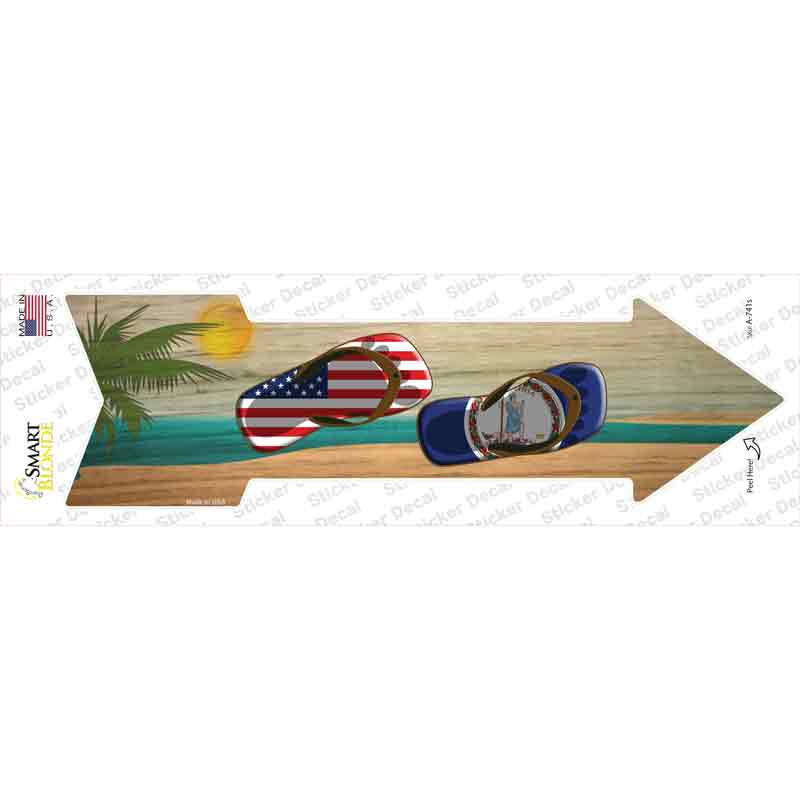 US and Virginia Flag Flip Flop Novelty Arrow Sticker Decal Small