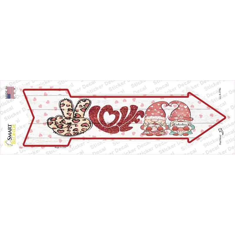 Peace Love Gnomes Hearts Novelty Arrow Sticker Decal