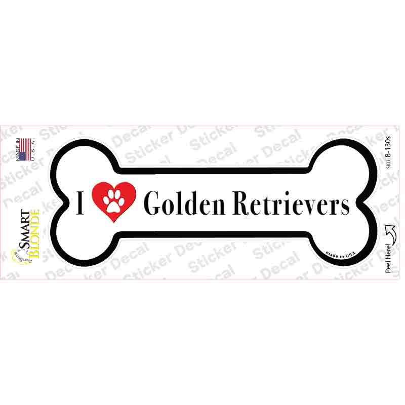 I Love Golden Retrievers Novelty Bone Sticker Decal Small