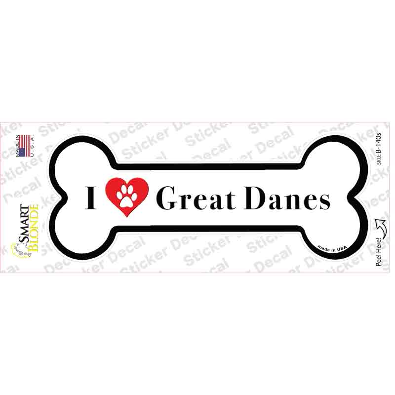 I Love Great Danes Novelty Bone Sticker Decal Small