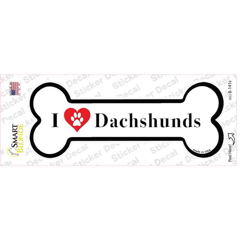 I Love Dachshunds Novelty Bone Sticker Decal Small