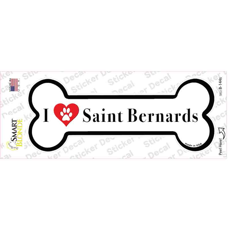 I Love Saint Bernards Novelty Bone Sticker Decal Small