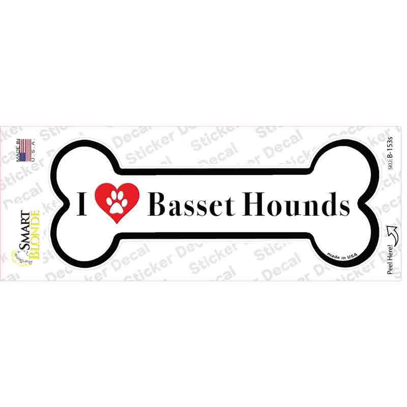 I Love Basset Hounds Novelty Bone Sticker Decal Small