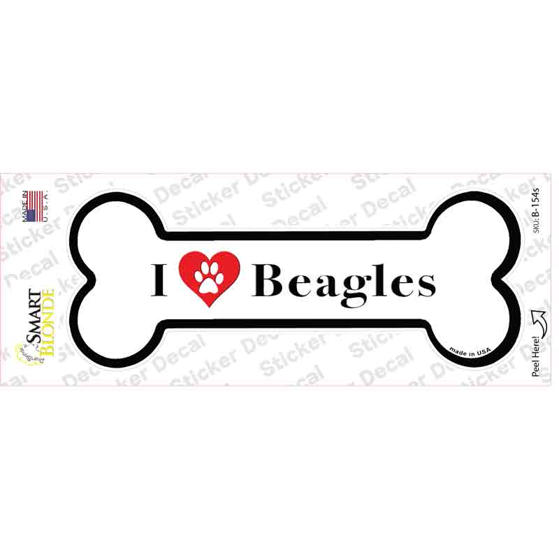 I Love Beagles Novelty Bone Sticker Decal Small