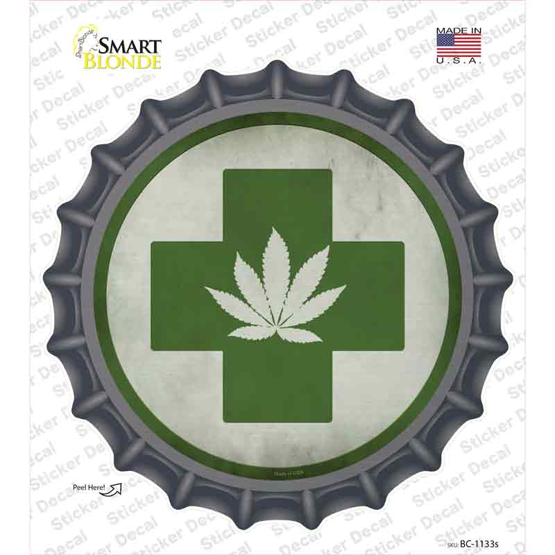 Cannabis Green Cross Novelty Bottle Cap Sticker Decal Small