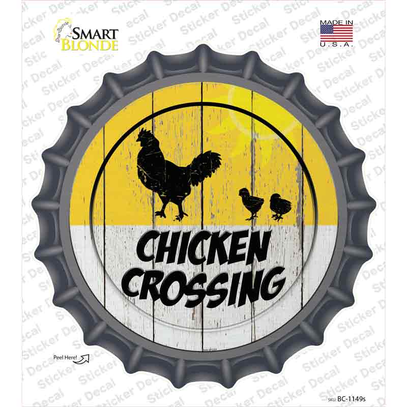 Chicken Crossing Novelty Bottle Cap Sticker Decal Small