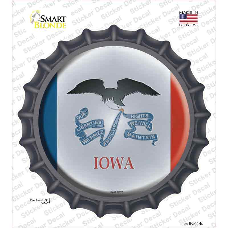 Iowa State Flag Novelty Bottle Cap Sticker Decal Small