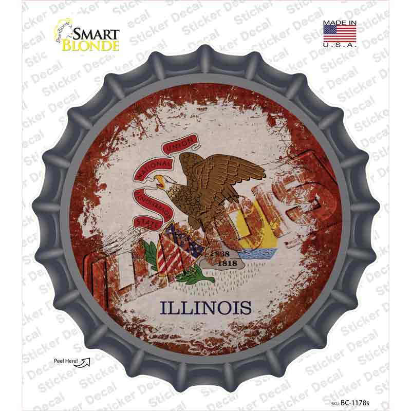 Illinois Rusty Stamped Novelty Bottle Cap Sticker Decal Small