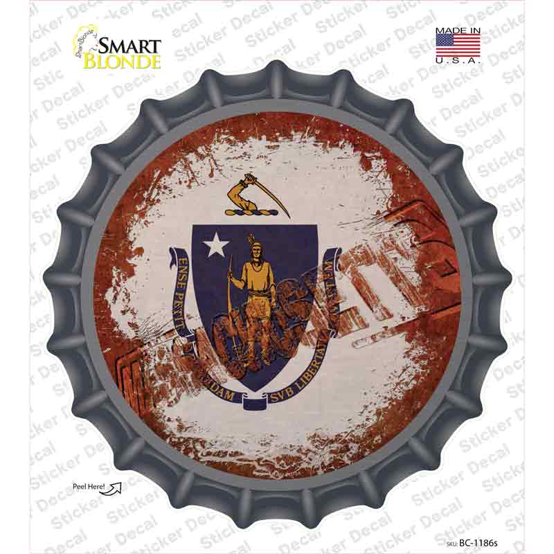 Massachusetts Rusty Stamped Novelty Bottle Cap Sticker Decal Small