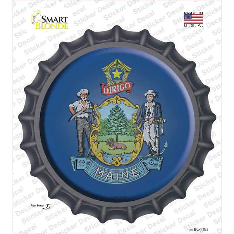 Maine State Flag Novelty Bottle Cap Sticker Decal Small