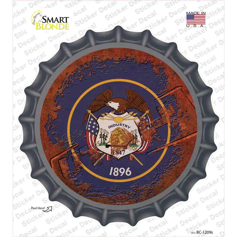 Utah Rusty Stamped Novelty Bottle Cap Sticker Decal Small