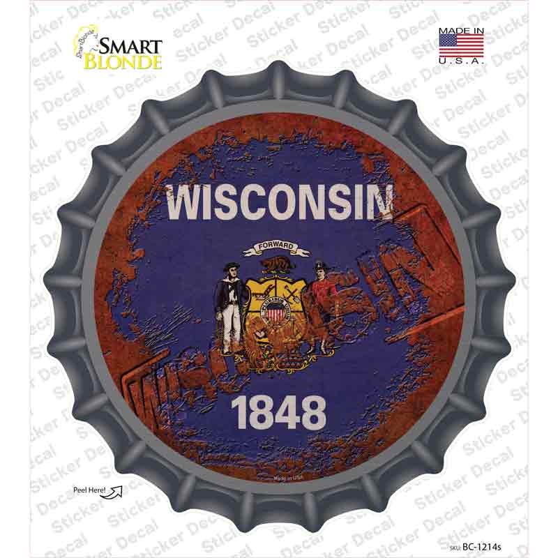 Wisconsin Rusty Stamped Novelty Bottle Cap Sticker Decal