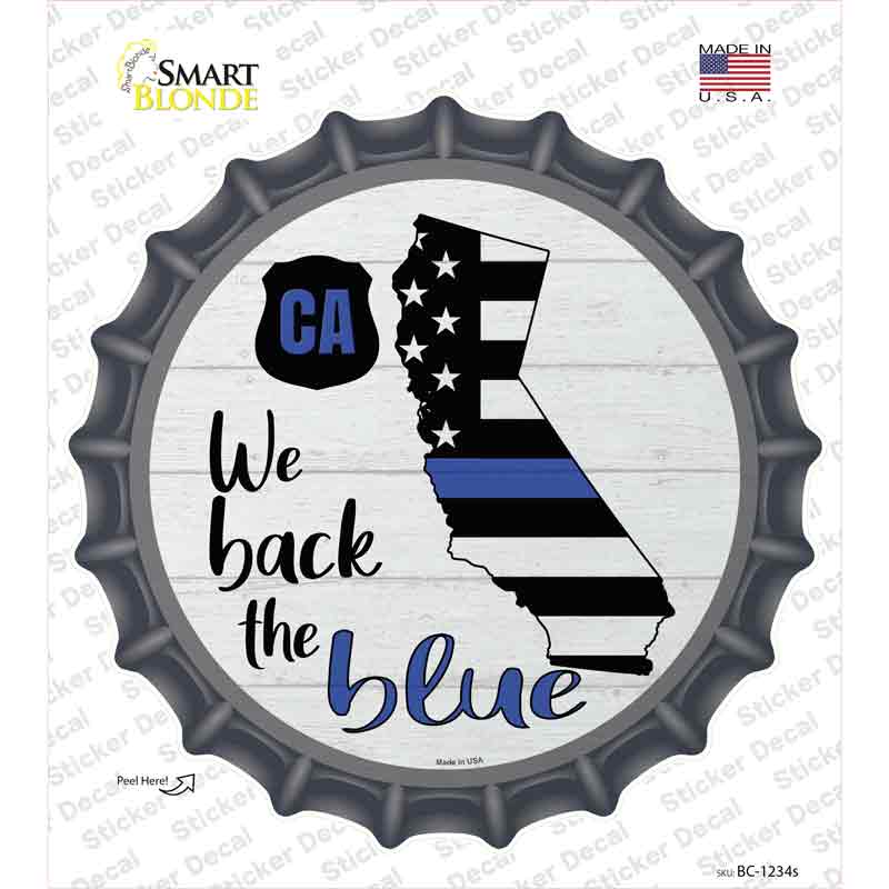 California Back The Blue Novelty Bottle Cap Sticker Decal Small