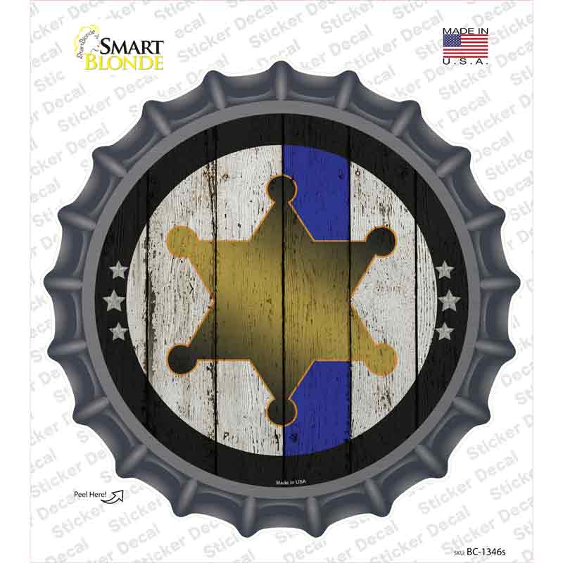 Sheriff Star Blue Line Novelty Bottle Cap Sticker Decal Small