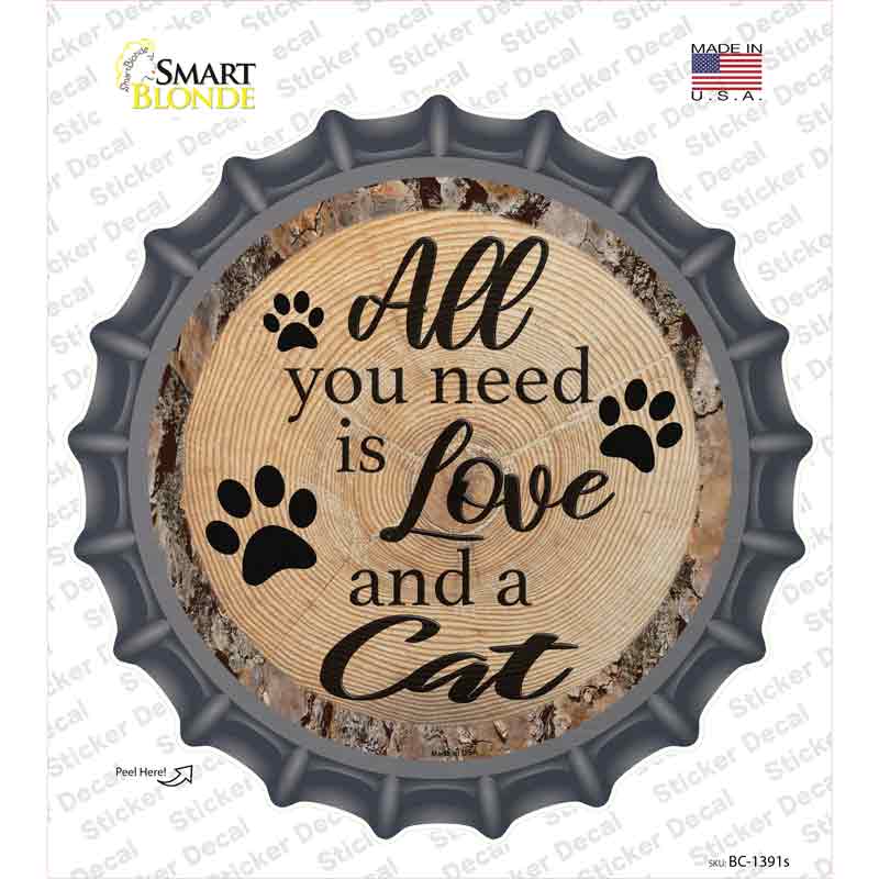 Love and a Cat Novelty Bottle Cap Sticker Decal Small