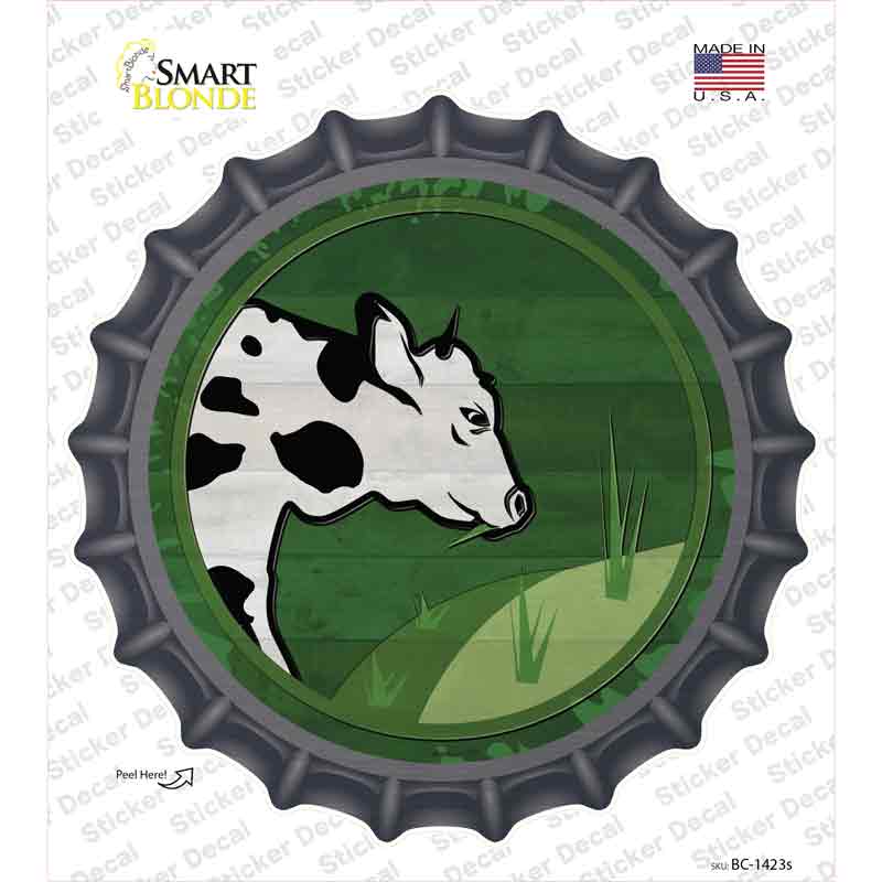 Cow Eating Grass Novelty Bottle Cap Sticker Decal Small