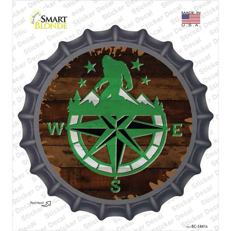 Sasquatch Compass Novelty Bottle Cap Sticker Decal Small