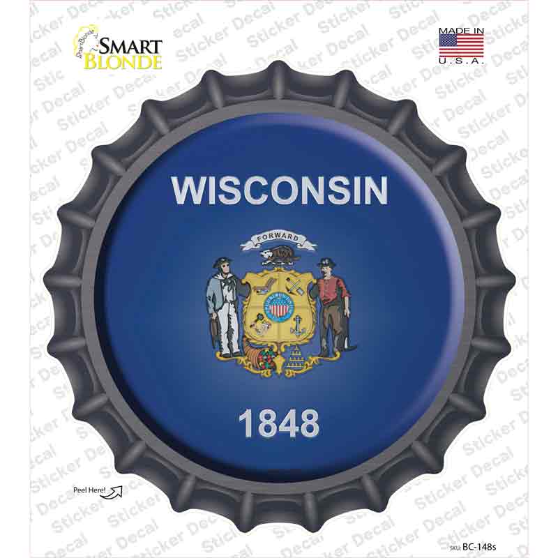 Wisconsin State Flag Novelty Bottle Cap Sticker Decal Small