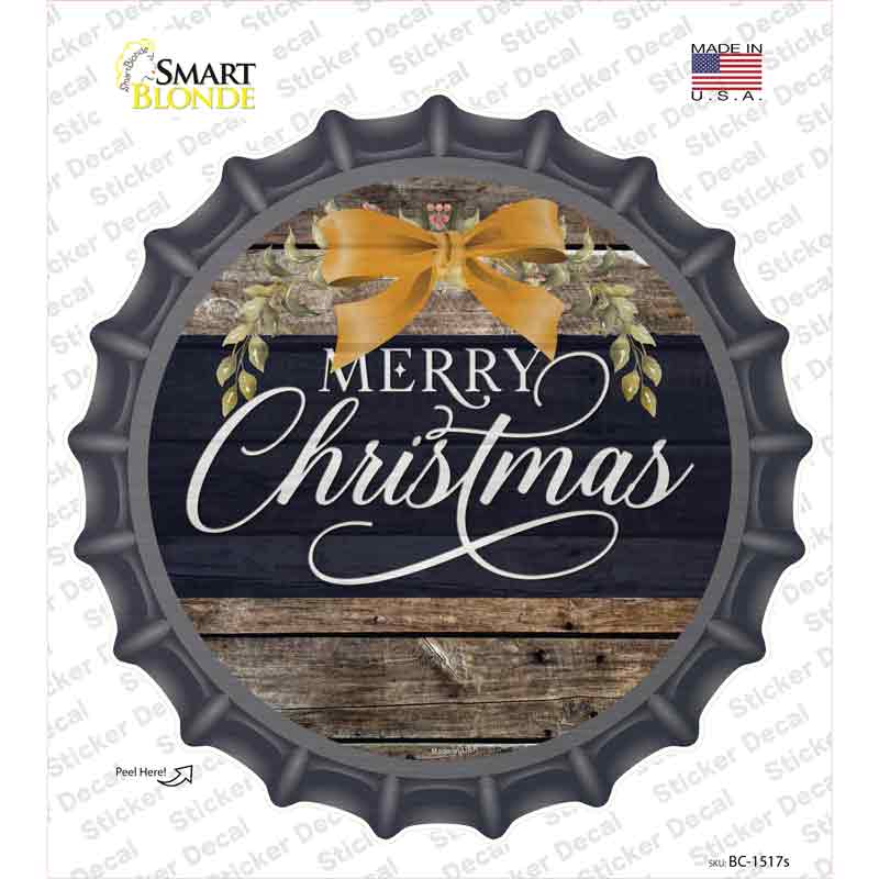 Merry Christmas Yellow Bow Novelty Bottle Cap Sticker Decal Small