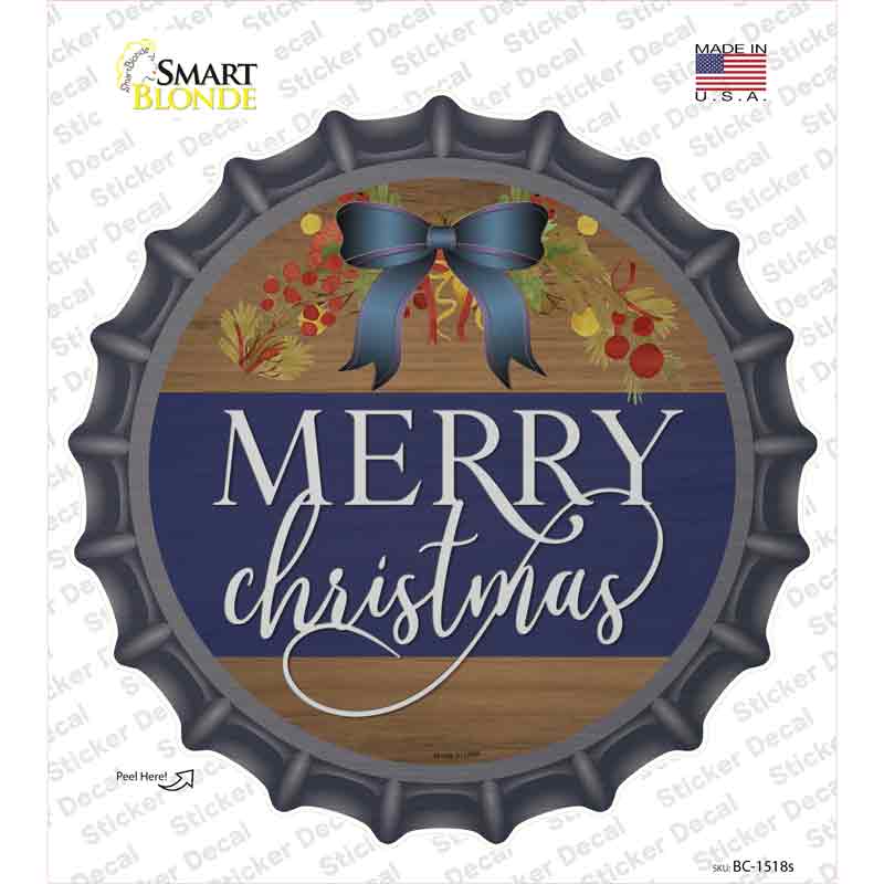 Merry Christmas Blue Bow Novelty Bottle Cap Sticker Decal