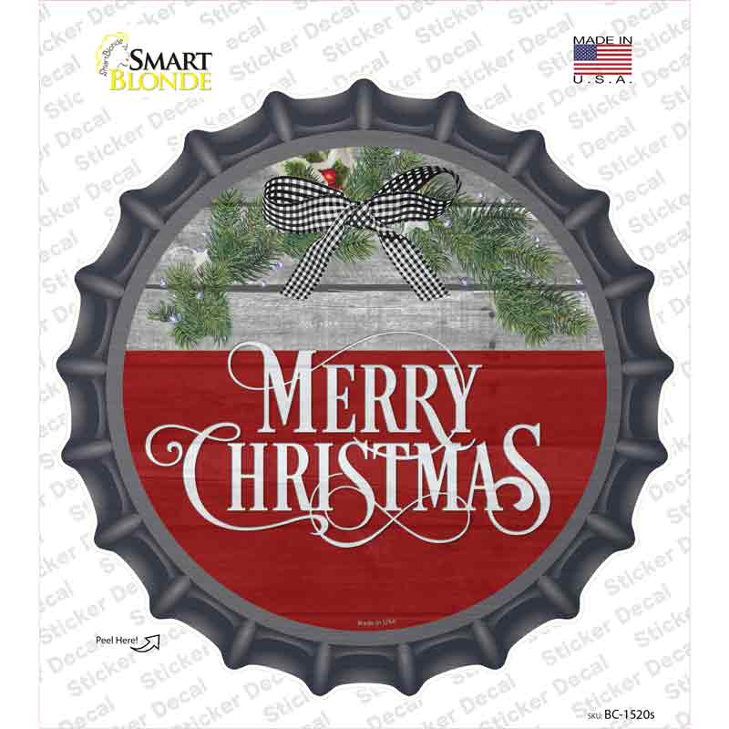 Merry Christmas Wreath Novelty Bottle Cap Sticker Decal Small