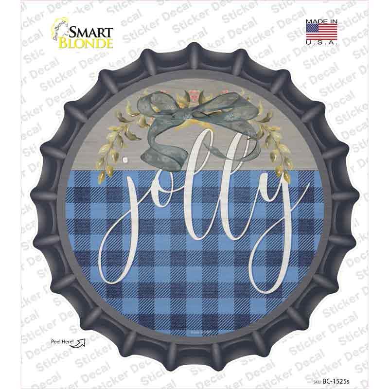 Jolly Blue Plaid Novelty Bottle Cap Sticker Decal Small