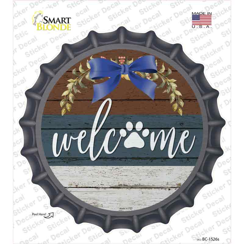 Welcome Paw Wreath Novelty Bottle Cap Sticker Decal Small