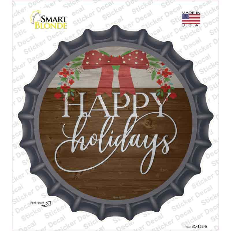 Happy Holidays Bow Wreath Novelty Bottle Cap Sticker Decal Small