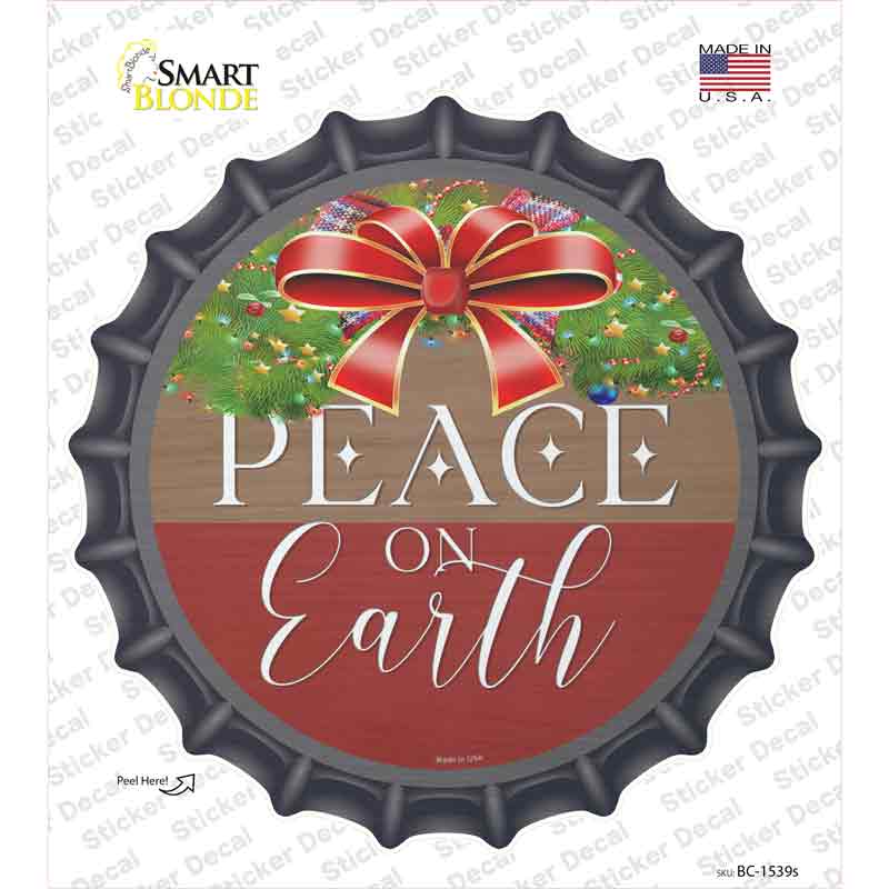 Peace On Earth Bow Wreath Novelty Bottle Cap Sticker Decal Small