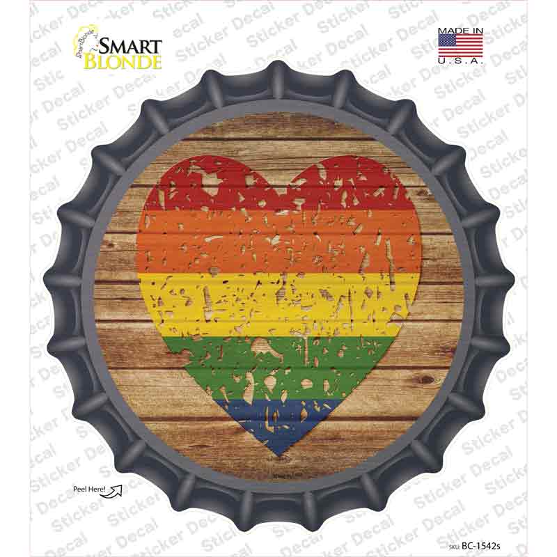 Distressed Heart Rainbow Novelty Bottle Cap Sticker Decal