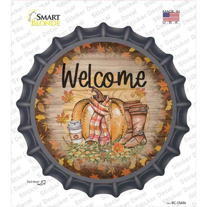 Welcome Pumpkin Novelty Bottle Cap Sticker Decal Small