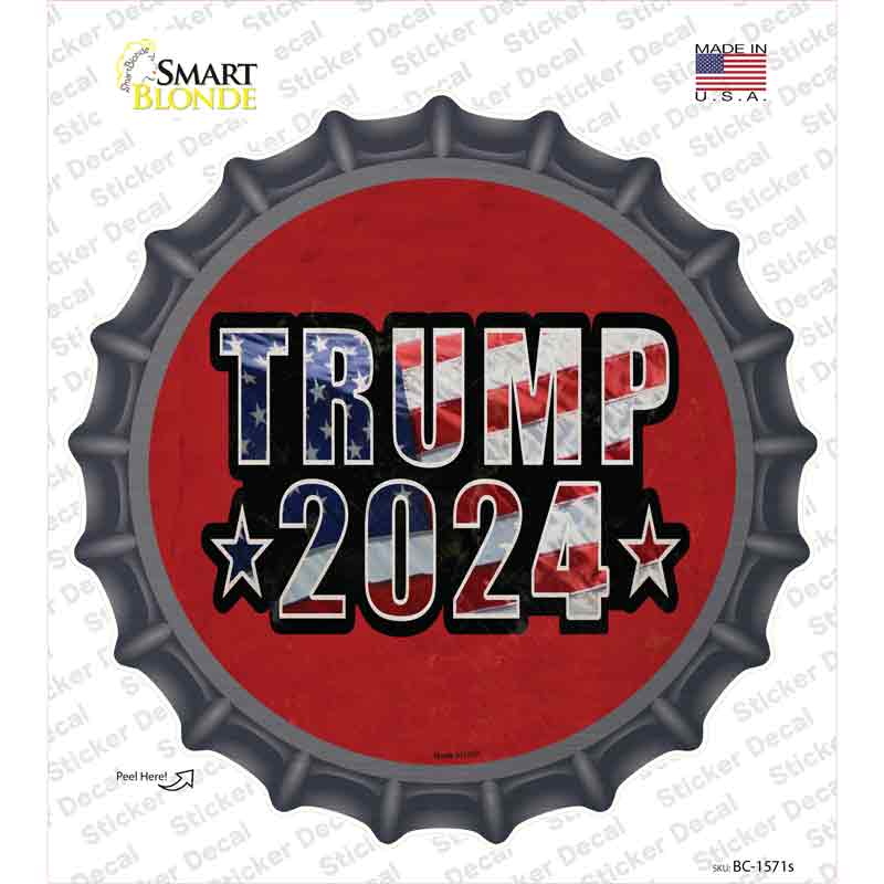 Trump 2024 American Flag Novelty Bottle Cap Sticker Decal Small