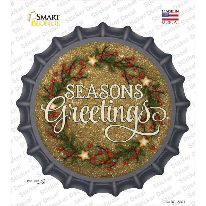 Seasons Greetings Glitter Novelty Bottle Cap Sticker Decal Small