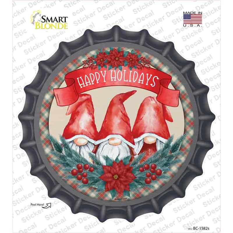 Happy Holidays Gnomes Novelty Bottle Cap Sticker Decal Small