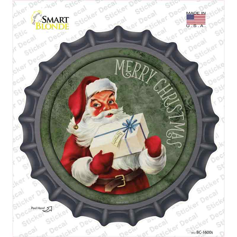 Merry Christmas with Present Novelty Bottle Cap Sticker Decal Small