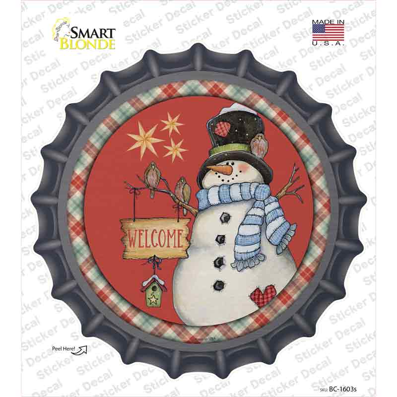 Welcome Snowman Novelty Bottle Cap Sticker Decal