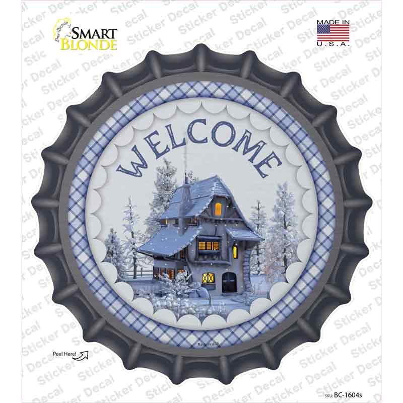 Welcome Snowy House Novelty Bottle Cap Sticker Decal Small