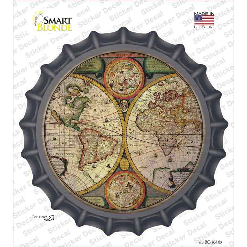 World Hemispheres Map Novelty Bottle Cap Sticker Decal Small