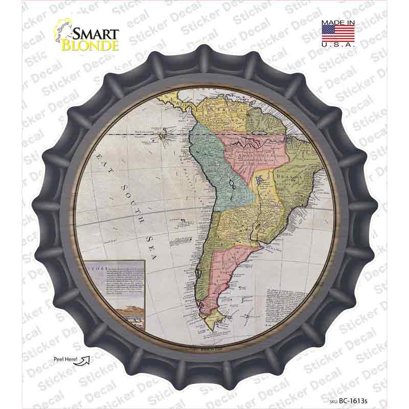 South America Map Novelty Bottle Cap Sticker Decal Small