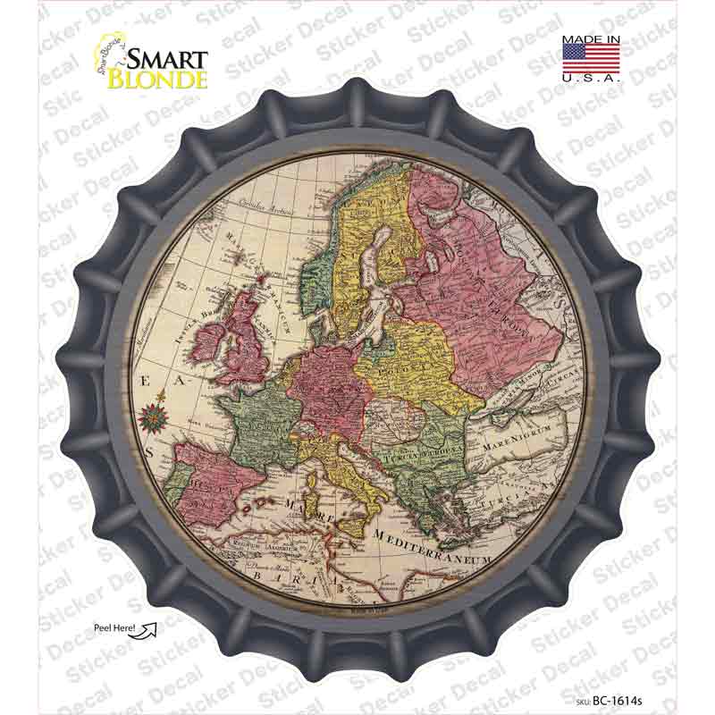 Europe Map Novelty Bottle Cap Sticker Decal Small