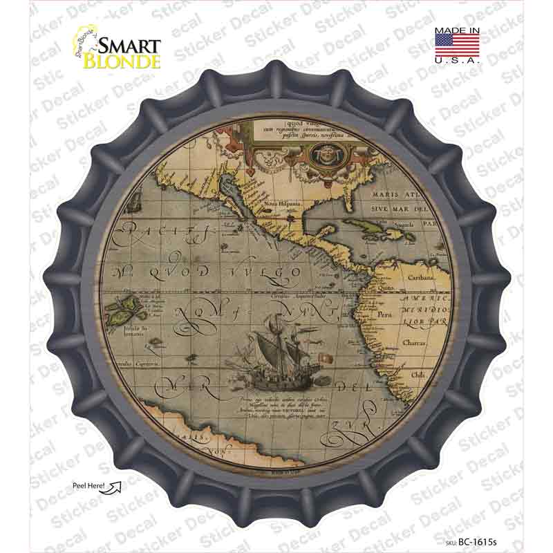 Pacific Ocean Map Novelty Bottle Cap Sticker Decal Small