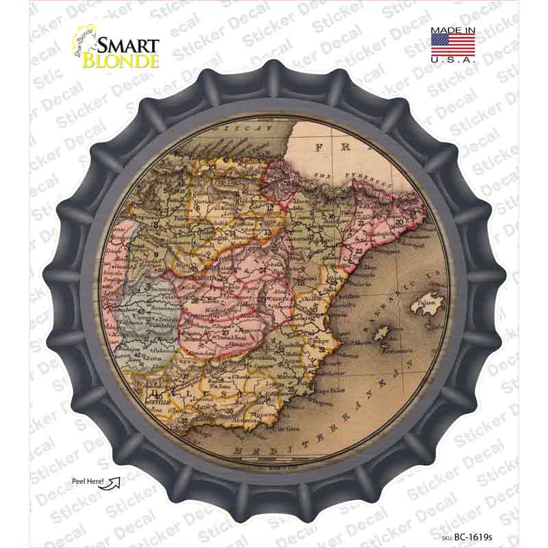 Spain Map Novelty Bottle Cap Sticker Decal Small