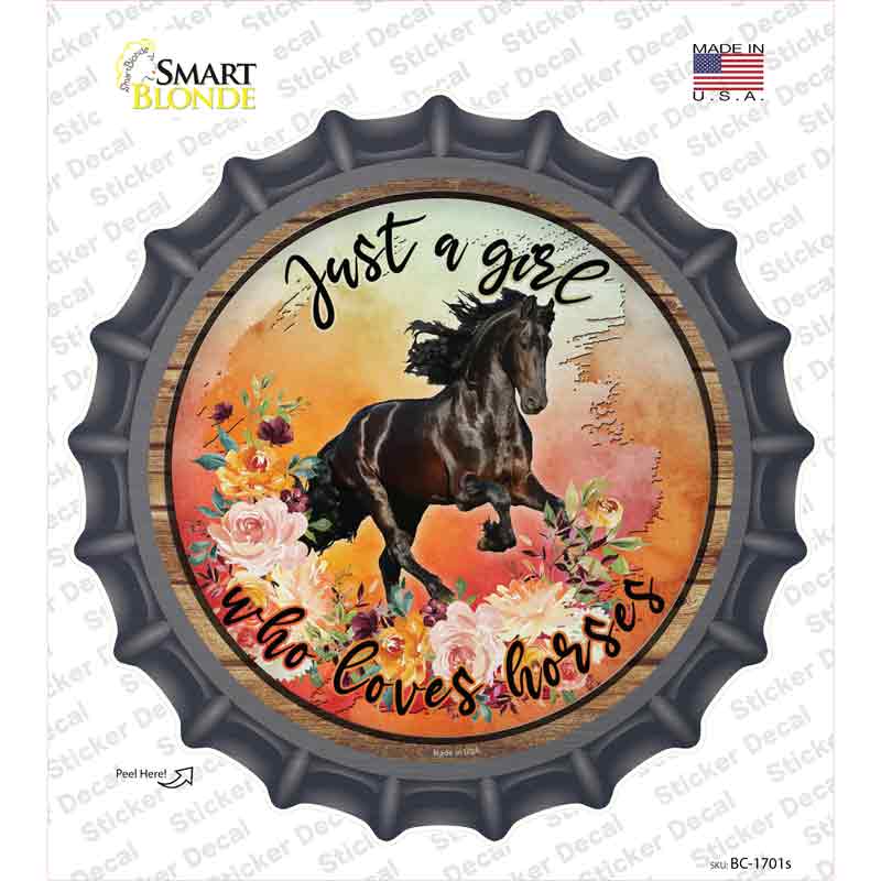 Just A Girl Loves Horses Orange Novelty Bottle Cap Sticker Decal